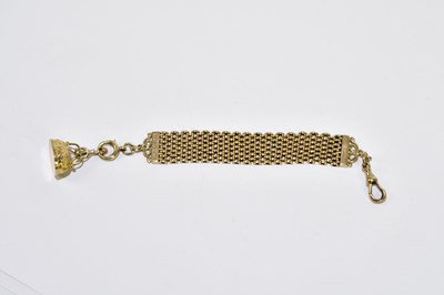 Lot 351 - A yellow metal mesh short fob chain with solid...