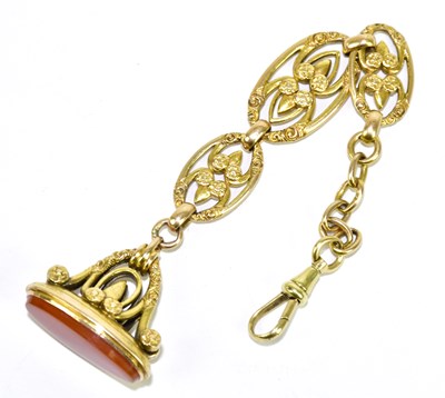 Lot 352 - A yellow metal pierced fob chain with...