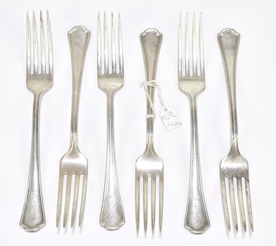 Lot 1199 - A set of six sterling silver dinner forks with...