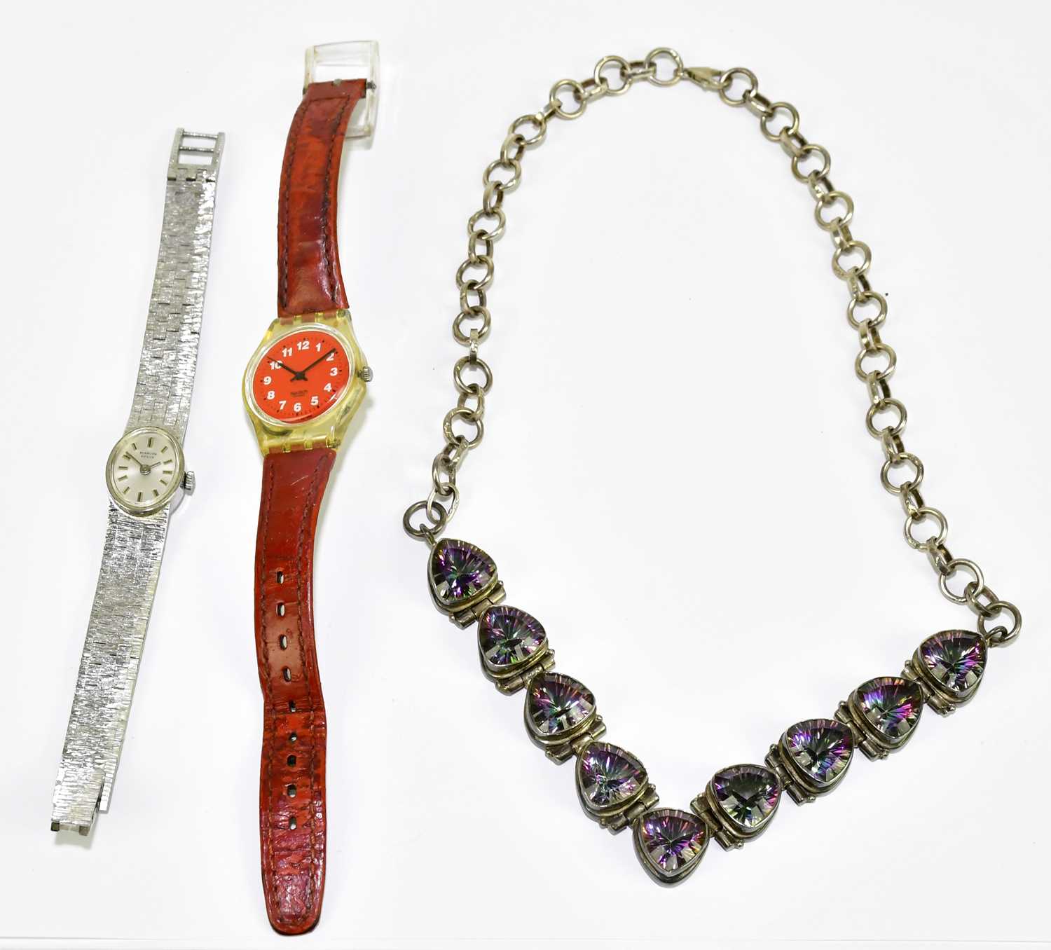 Lot 512 - SWATCH; a vintage wristwatch, the red dial set...