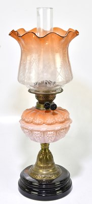 Lot 2332 - A Victorian oil lamp, the orange and clear...