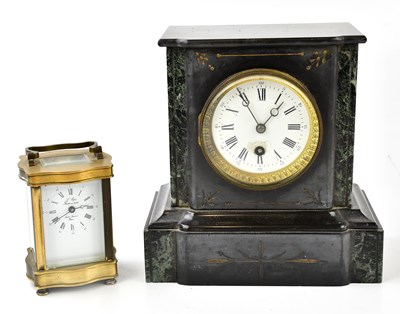 Lot 2281 - A Victorian slate and marble mantel clock, the...