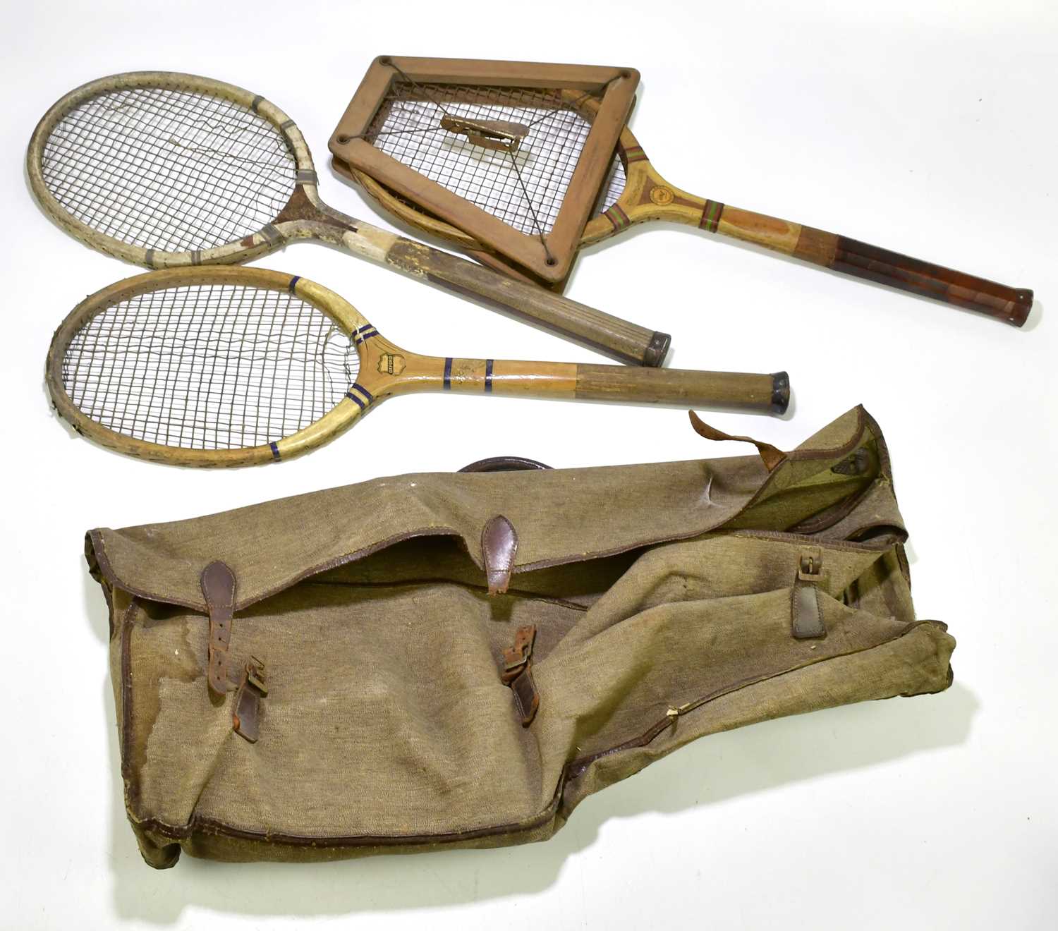 Lot 2231 - Three vintage tennis racquets to include an...