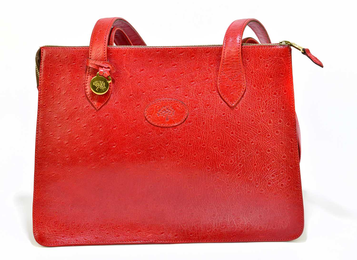 Lot 670 - MULBERRY; a vintage red ostrich skin large...