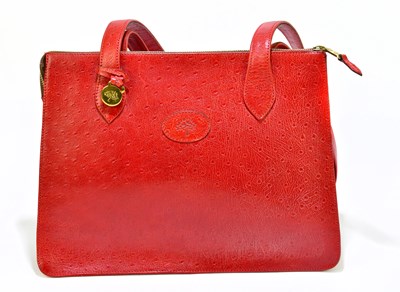 Lot 670 - MULBERRY; a vintage red ostrich skin large...