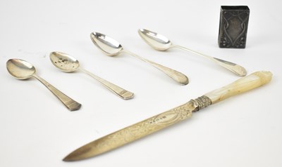 Lot 643 - A pair of George V hallmarked silver teaspoons,...