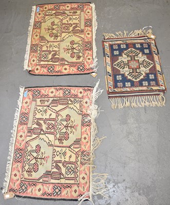 Lot 97 - A pair of hand knotted prayer mats and another...