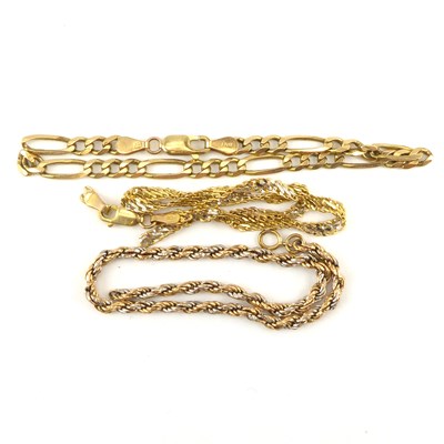 Lot 1028 - Three 9ct gold bracelets, all with clasps,...