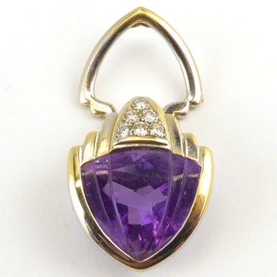 Lot 1065 - An 18ct gold Art Deco style amethyst and...