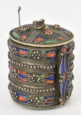 Lot 628 - An Indian white metal, enamel and stone set...