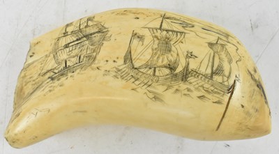 Lot 201 - A large 19th century scrimshaw whale's tooth...