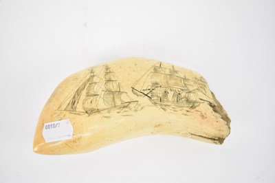 Lot 201 - A large 19th century scrimshaw whale's tooth...