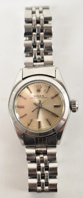 Lot 836 - ROLEX; a stainless steel Oyster Perpetual lady'...