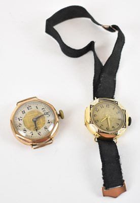 Lot 846 - Two early 20th century 9ct gold watch heads.