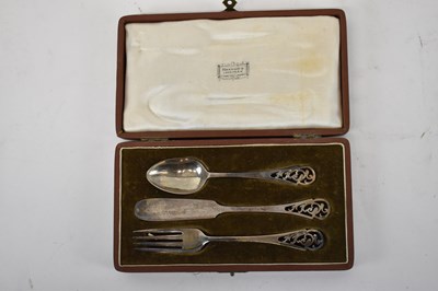 Lot 657 - A George VI cased fork, spoon and knife,...