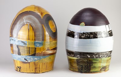 Lot 545 - STEVEN GLASS; four earthenware bollard forms...