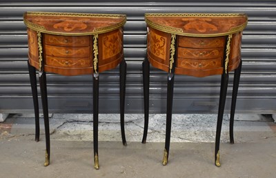 Lot 12 - A pair of reproduction French style inlaid...