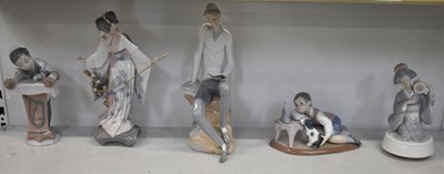 Lot 438A - LLADRO; four assorted figures and a similar...