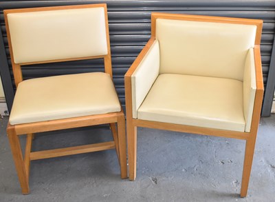 Lot 21 - A set of eight modern oak framed leather...