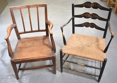 Lot 73 - A 19th century oak country elbow chair and a...