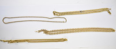 Lot 750 - Four yellow metal necklaces.