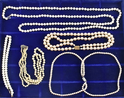 Lot 761 - A group of assorted pearl necklaces.