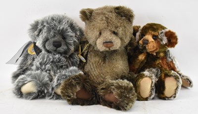 Lot 316 - CHARLIE BEARS; three stuffed bears titled...