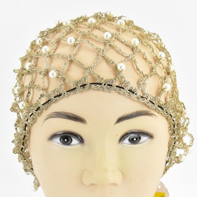 Lot 359 - A 1930s Art Deco flapper cap with metal woven...