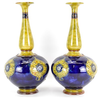 Lot 399 - ROYAL DOULTON, LAMBETH; a pair of art pottery...