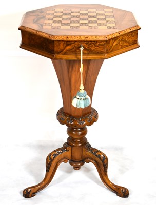 Lot 97 - A 19th century walnut sewing table, the...