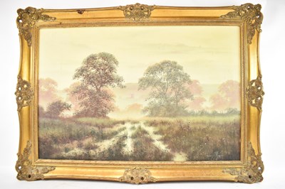 Lot 137 - DAVID MORGAN; large oil on canvas, rural scene,...