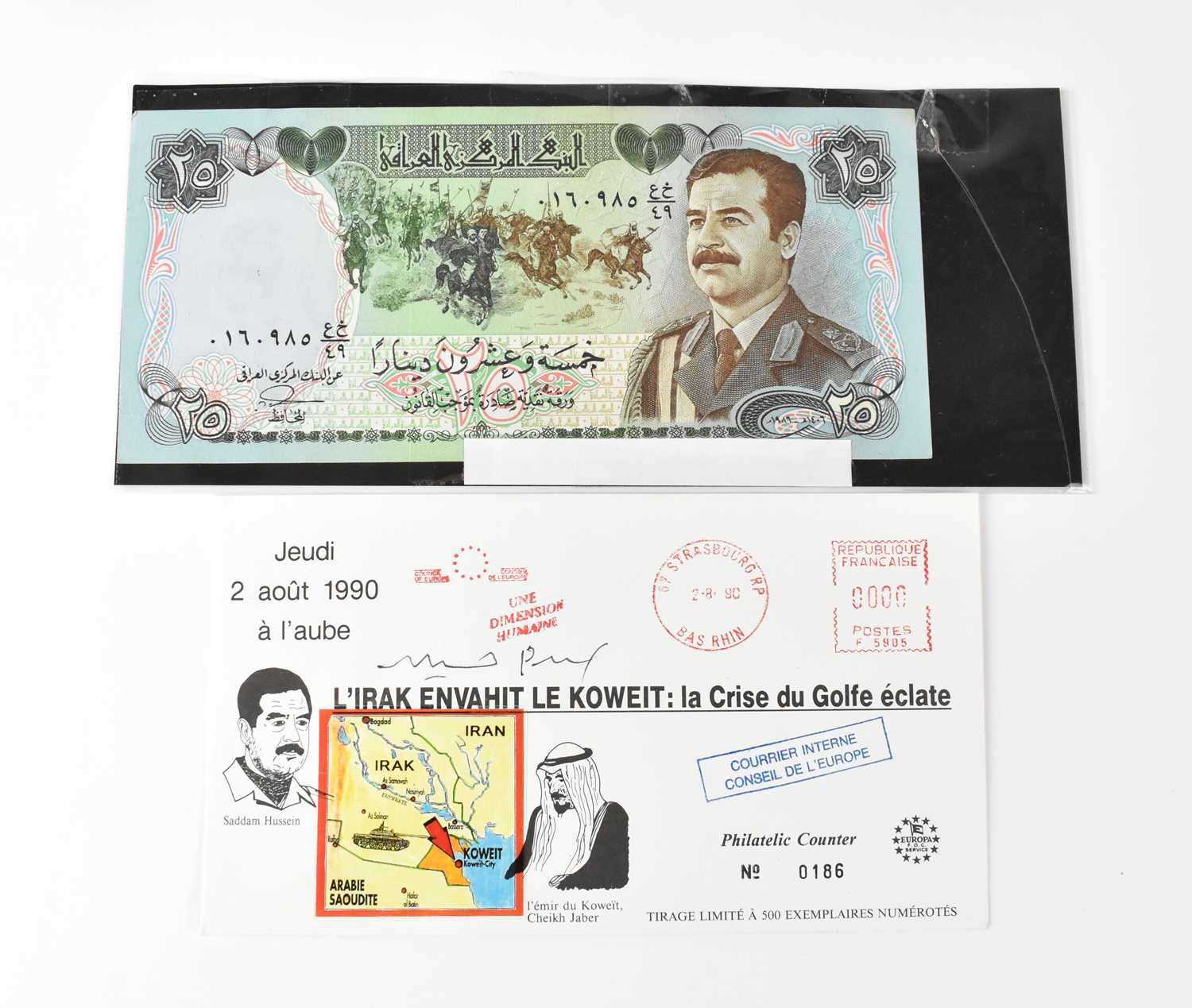 Lot 352 - SADDAM HUSSEIN; a first day cover bearing the...