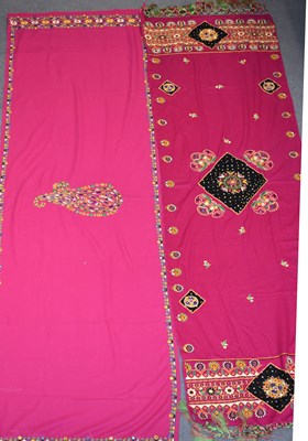 Lot 408A - Two large Indian hand embroidered pink ground...