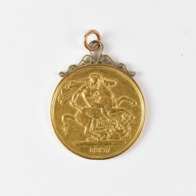 Lot 848 - A Victorian double sovereign, 1887, in pendant...