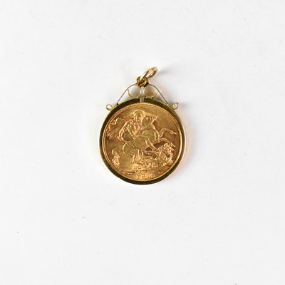 Lot 853 - A George V sovereign, 1912, in pendant mount,...