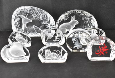 Lot 469 - Nine modern moulded glass paperweights with...