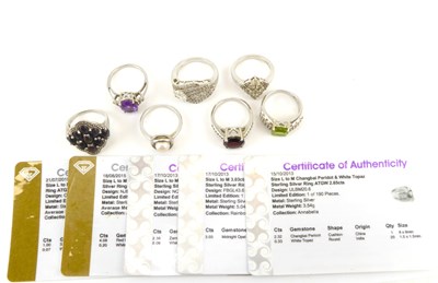 Lot 1012 - Seven silver rings, all purchased from Rocks...