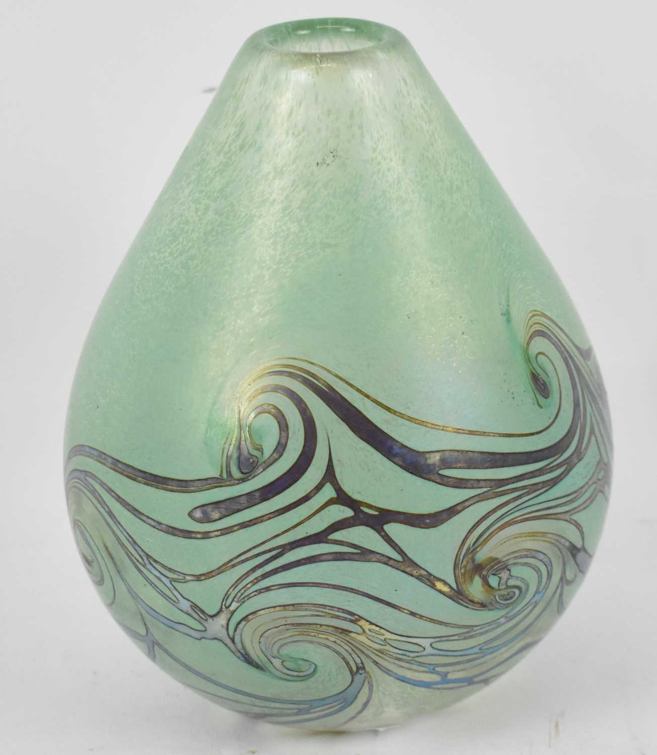 Lot 493 - SIDDY LANGLEY; a green art glass vase, signed...