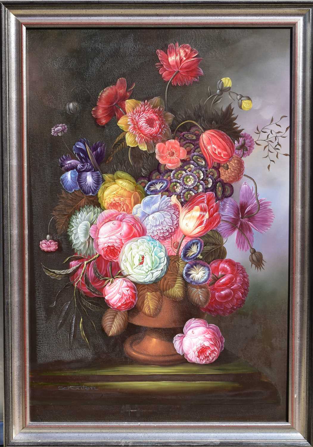 Lot 640 - SCHOUTEN; a large oil on canvas, still life...