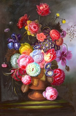 Lot 640 - SCHOUTEN; a large oil on canvas, still life...