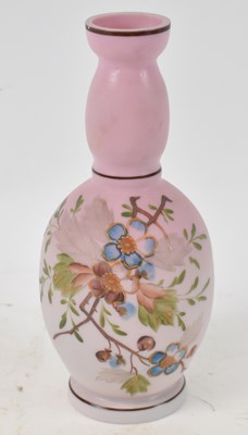 Lot 501 - A late Victorian pink glass vase with painted...