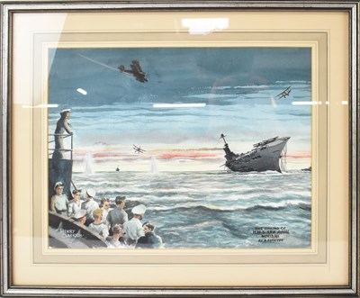 Lot 135 - HENRY CLARKSON; watercolour 'The Sinking of...