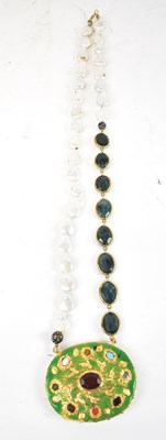 Lot 734 - An Eastern mother of pearl and hardstone...