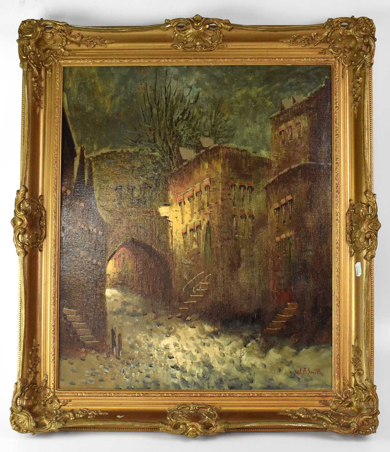 Lot 625 - W. F. SMITH; oil on canvas, street scene,...