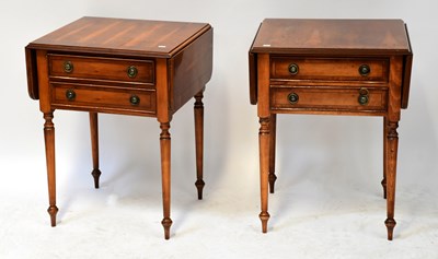 Lot 14 - A pair of reproduction yew wood crossbanded...