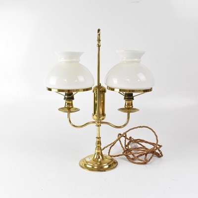 Lot 142 - A brass library-style reading lamp with opaque...