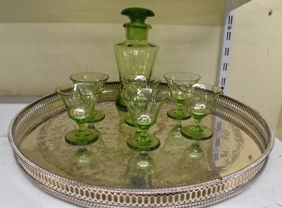 Lot 495 - An Art Deco green glass decanter with matching...