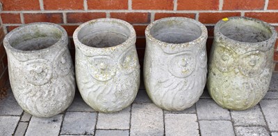 Lot 121 - Four concrete owl planters of tapered...