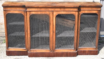 Lot 4 - A Victorian walnut breakfront credenza, width...