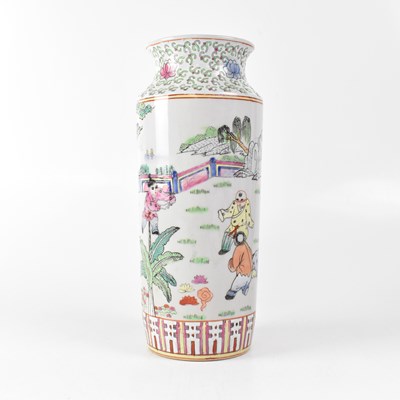 Lot 487 - A Chinese Famille Rose vase of cylindrical...